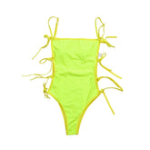 Traje de baño de una pieza con escote cuadrado y tirantes finos con lazo en contraste